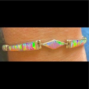 Fire Opal Inlay .950 Silver Link Bracelet